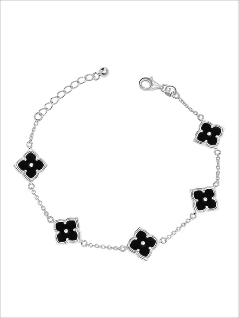 925 Sterling Silver Clover Bracelet Adjustable Mother of Pearl Flower Chain